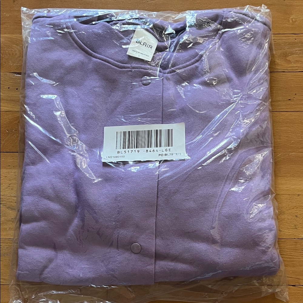 Blair sweatshirt snap up jacket size large lavender NWT